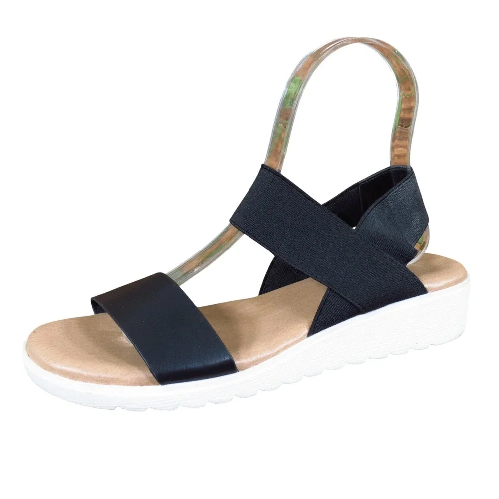 Kensie Everlee Women Wedge Sandals Sz 6.5 Casual‎ Comfort Platform Black Elastic
